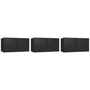 Szafki wiszące pod TV 3 szt., czarne, 60x30x30 cm