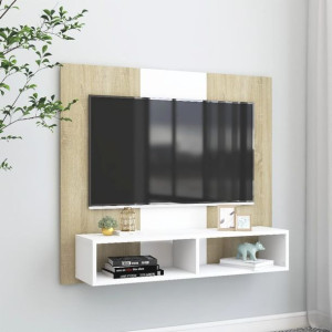 Lumarko Szafka ścienna pod TV, biel i dąb sonoma, 102x23,5x90 cm, płyta