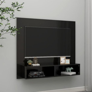 Lumarko Wisząca szafka pod TV, czarna, wysoki połysk, 102x23,5x90 cm