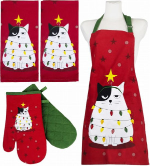 Komplet kuchennych KOT BOŻE NARODZENIE HAPPY XMAS