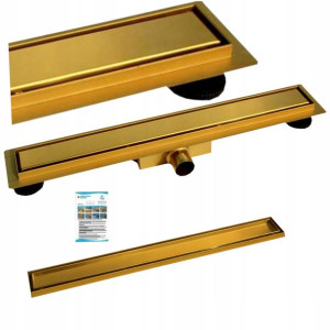Odpływ Liniowy Złoty Niski Syfon 70 Cm 2w1 Komplet