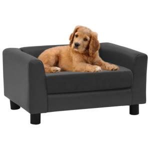 Lumarko Sofa dla psa, ciemnoszara, 60x43x30 cm, plusz i sztuczna skóra