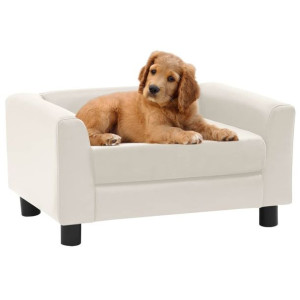 Lumarko Sofa dla psa, kremowa, 60x43x30 cm, plusz i sztuczna skóra