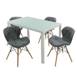Zestaw stół Monako biały i 4 krzesła Eliot FABRIC szare
