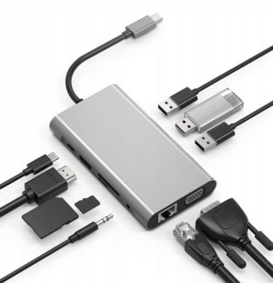 HUB USB-C 11w1 Adapter HDMI 4K VGA Jack SD RJ45 M1 Zenwire