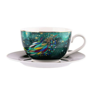 Filiżanka do kawy i herbaty porcelanowa ze spodkiem Mystery Ptak 200 ml