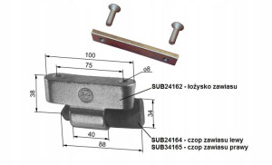 Zawias burty aluminiowej do wspawania L100 z podkł