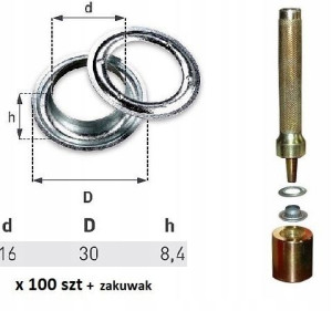 Oczka 100 szt do plandeki fi16 + zakuwak