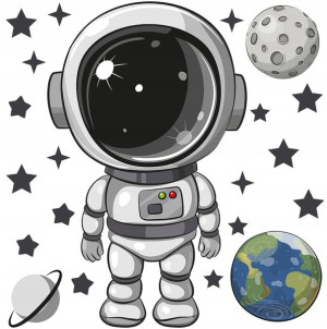 DUŻA Naklejka na ścianę ASTRONAUTA Planety 89x115