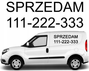 2x Naklejka na samochód SPRZEDAM + TELEFON + TRANS
