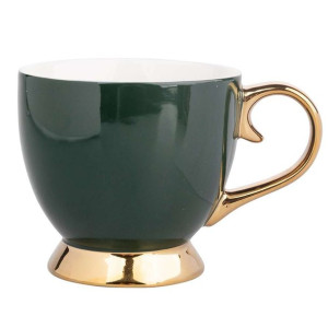 Filiżanka do kawy i herbaty porcelanowa Jumbo na stopce  Aurora Gold Zielon