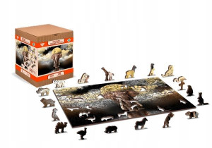 Drewniane Puzzle z figurkami – Słoń i Księżyc