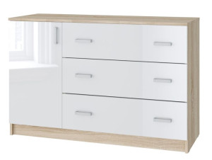 Komoda 1D3S 120 LOFT biały połysk laminat / sonoma