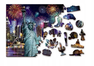Drewniane Puzzle z figurkami – Nowy Jork nocą
