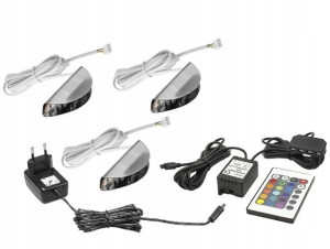 Oświetlenie LED na 3 półki szklane RGB + pilot