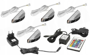 Oświetlenie LED na 4 półki szklane RGB + pilot