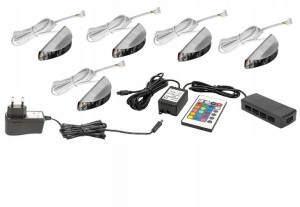 Oświetlenie LED na 5 półek szklanych RGB + pilot