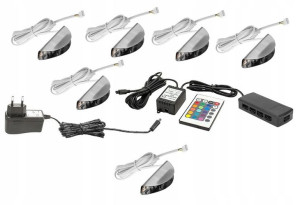 Oświetlenie LED na 6 półek szklanych RGB + pilot
