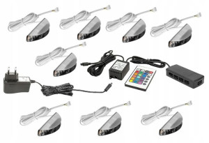Oświetlenie LED na 8 półek szklanych RGB + pilot