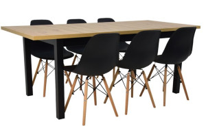 Stół 90x160/200 i 6 krzeseł czarne STYL SKANDYNAWSKI