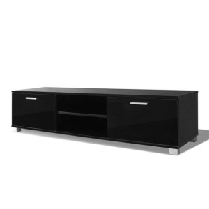Szafka pod TV na wysoki połysk, czarna, 140x40,3x34,7 cm