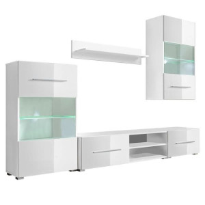Meble do salonu z szafką pod TV i podświetleniem LED, 5 elementów, białe