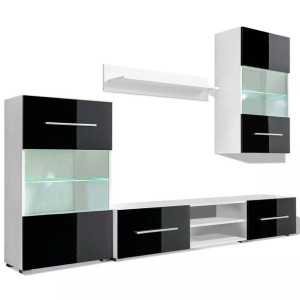 Meble do salonu z szafką pod TV i podświetleniem LED, 5 elementów, czarne