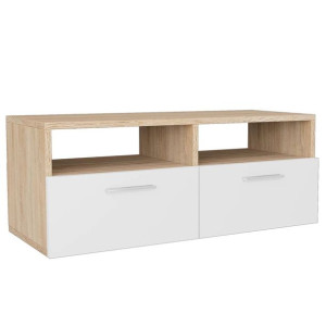 Szafka pod TV, 95x35x36 cm, płyta wiórowa, kolor dębowy i biały