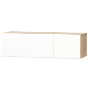 Szafka pod TV, 120x40x34cm, kolor dębowy i biały, wysoki połysk