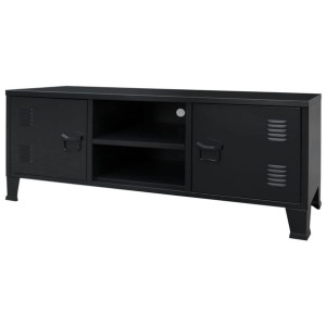 Metalowa szafka TV w industrialnym stylu, 120x35x48 cm, czarna