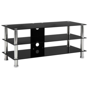 Szafka pod TV, czarna, 90x40x40 cm, hartowane szkło