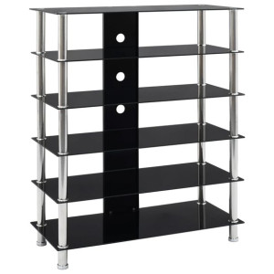 Szafka HiFi, czarna, 90x40x113 cm, hartowane szkło