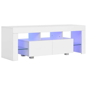 Szafka pod TV ze światłem LED, błyszcząca, biała, 130x35x45cm