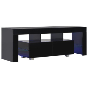 Szafka pod TV ze światłem LED, błyszcząca, czarna, 130x35x45cm