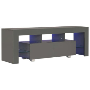 Szafka pod TV, ze światłem LED, błyszcząca, szara, 130x35x45cm