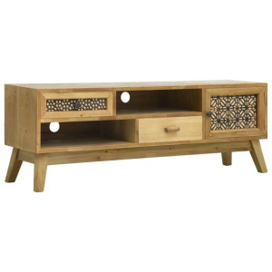 Szafka pod TV, rzeźbiona, brązowa, 120 x 30 x 42 cm, drewno