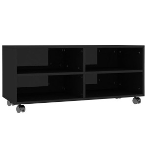 Szafka pod TV z kółkami, wysoki połysk, czarna, 90x35x35 cm