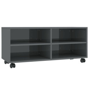 Szafka pod TV z kółkami, wysoki połysk, szara, 90x35x35 cm