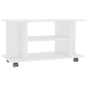 Szafka pod TV z kółkami, wysoki połysk, biała, 80x40x40 cm