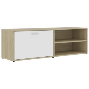 Szafka pod TV, biel i dąb sonoma, 120x34x37 cm, płyta wiórowa