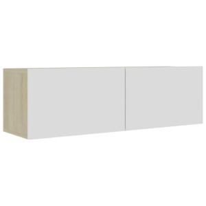 Szafka pod TV, biel i dąb sonoma, 100x30x30 cm, płyta wiórowa