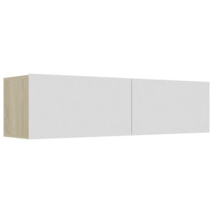 Szafka pod TV, biel i dąb sonoma, 120x30x30 cm, płyta wiórowa