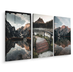 Obraz Tryptyk PEJZAŻE Górskie Jezioro Efekt 3D 180cm x 120cm