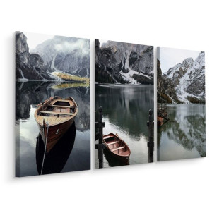 Obraz Tryptyk Łódki GÓRSKI Pejzaż Widok Efekt 3D 60cm x 40cm