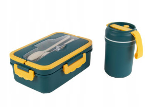 Lunch Box Śniadaniówka Pojemnik 1000ml Kubek 300ml Niebieski
