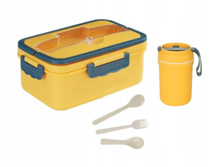 Lunch Box Śniadaniówka Pojemnik 1500ml Kubek 300ml Żółty