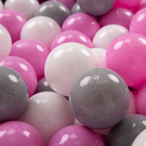 KiddyMoon Plastikowe piłeczki 7cm 200szt, szary-biały-róż