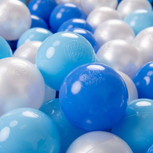KiddyMoon Plastikowe piłeczki 7cm 100szt, babyblue-niebieski-perła