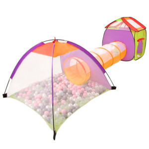 Plac zabaw 3w1 z 200 piłeczkami 6cm, perła-szary-transparent-pudrowy róż