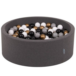 KiddyMoon basen okrągły 90x30 z 300 kulkami 7cm, biały-szary-czarny-złoty